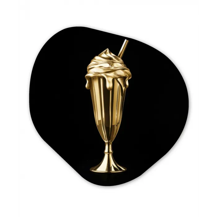 Milkshake - Goud - Drinken - Zwart Wandcirkel Organisch Forex 3mm klein -3d