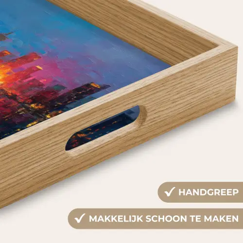 Skyline - Penseelstreken - Donkerblauw - Lichtgevend Dienblad Rechthoek middel -USP_HandgreepNL