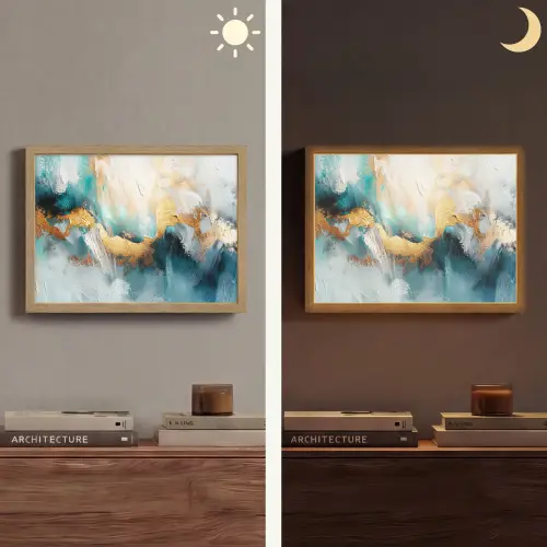 Abstract - Kunst - Gold - Blauw Light Box met batterij (Wandlamp) middel -sfeer3