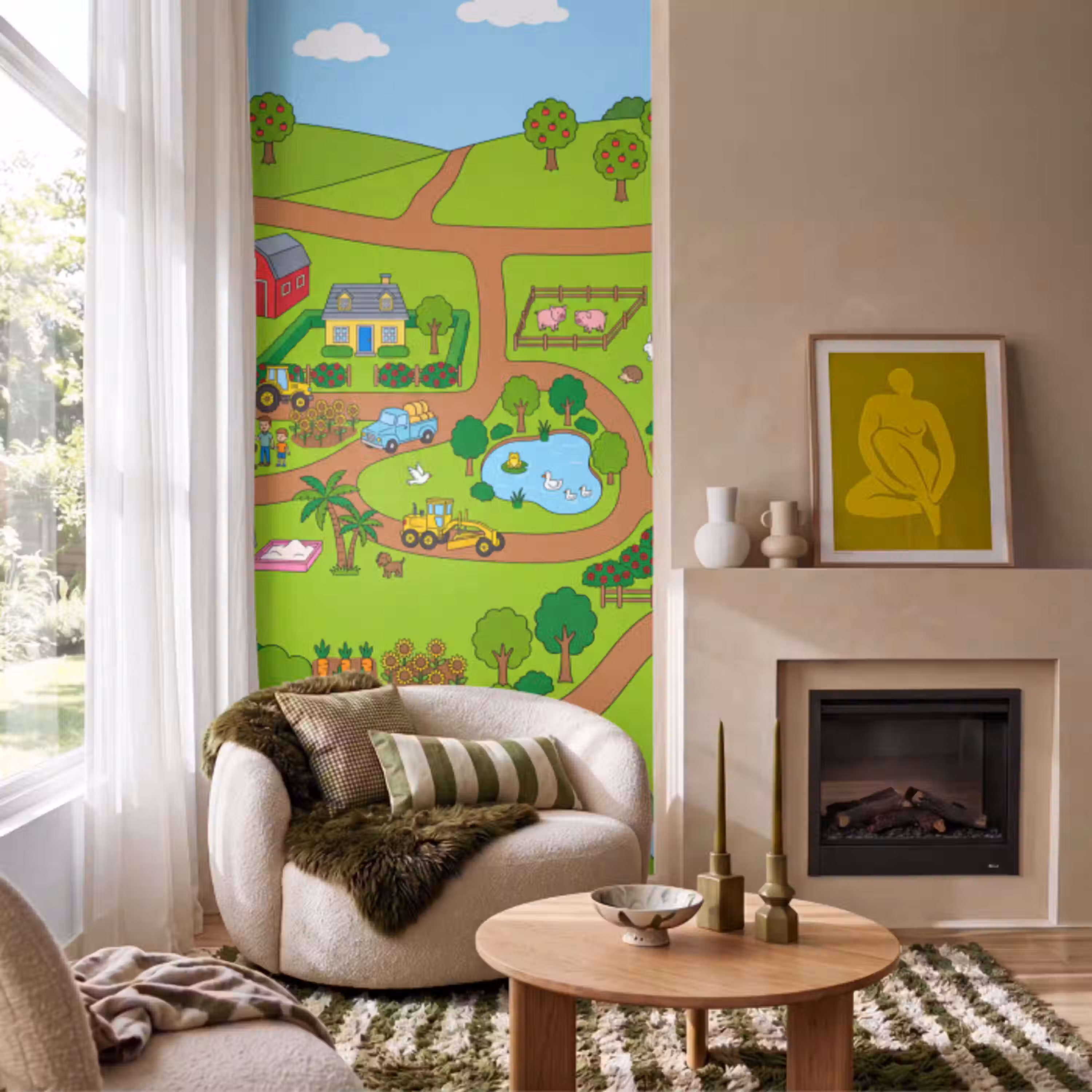 Platteland - Dieren - Cartoon Behang Vlies klein -sfeer2