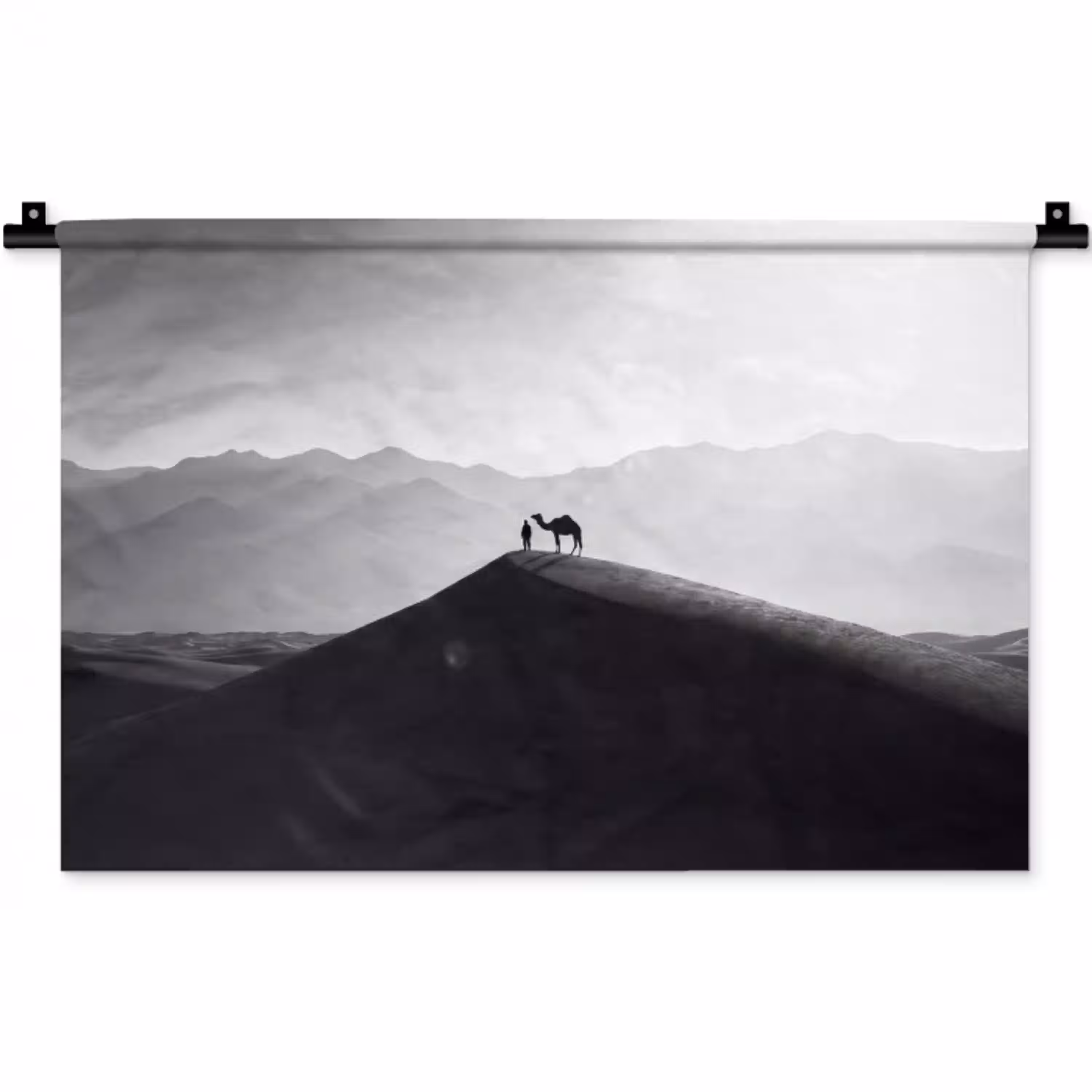 Mens - Kameel - Zandduin - Natuur - Monochroom Wandkleed katoen klein -zz3d