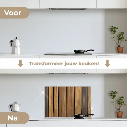Hout - Planken - Natuurtinten keuken achterwand spatscherm klein -voor_na_NL
