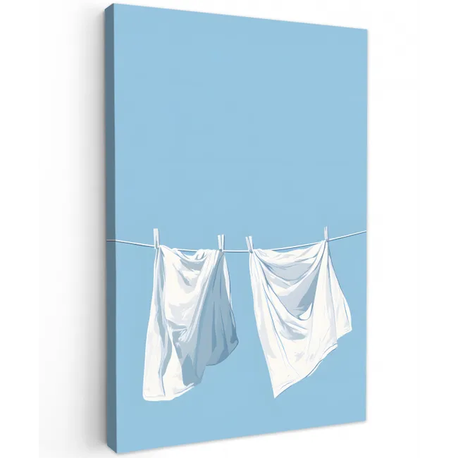 Lakens - Waslijn - Blauw - Minimalistisch Tuinposter op houten frame 2 cm dik middel -3d