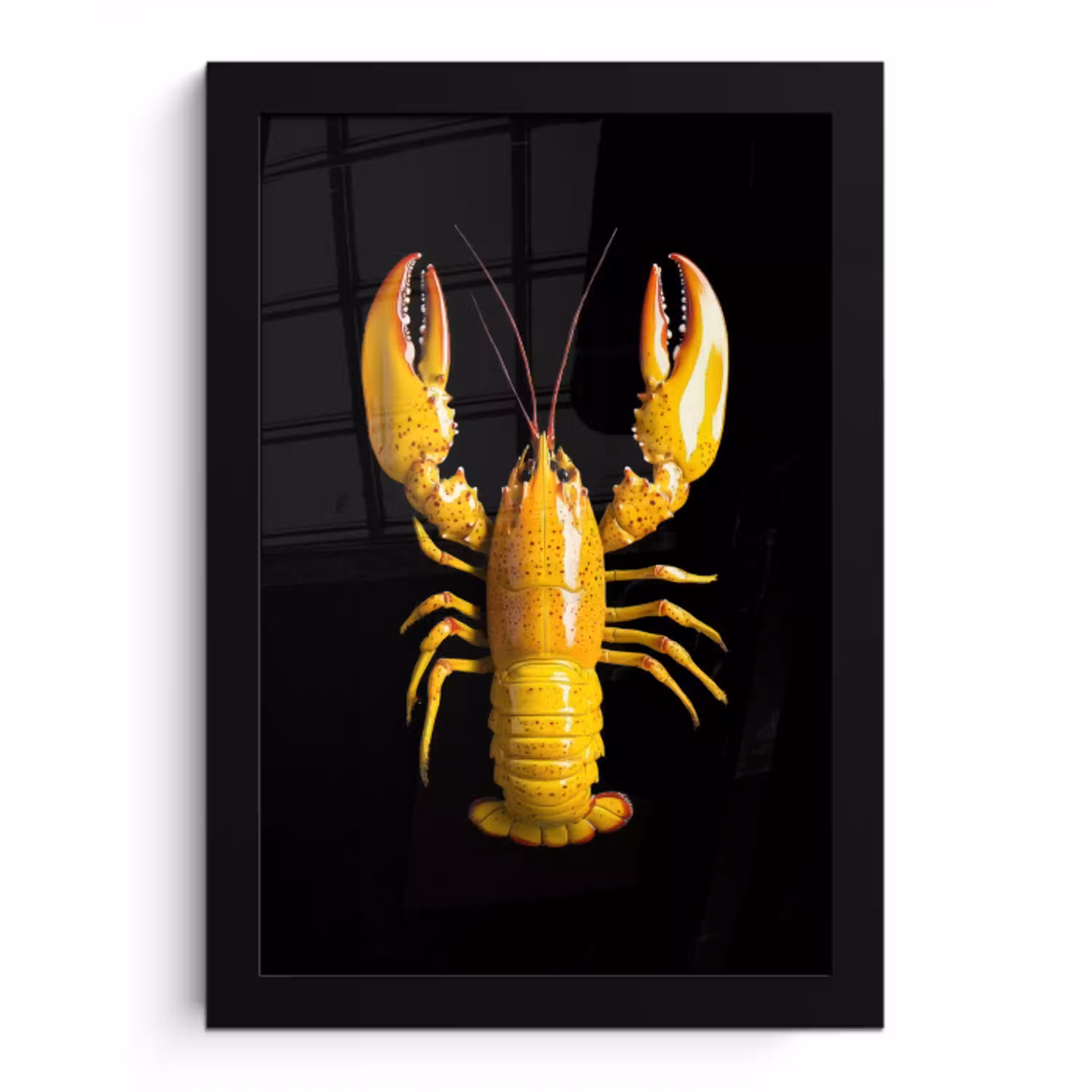Kreeft - Geel - Stippen - Effen fotolijst zwart zonder passe partout klein -3d