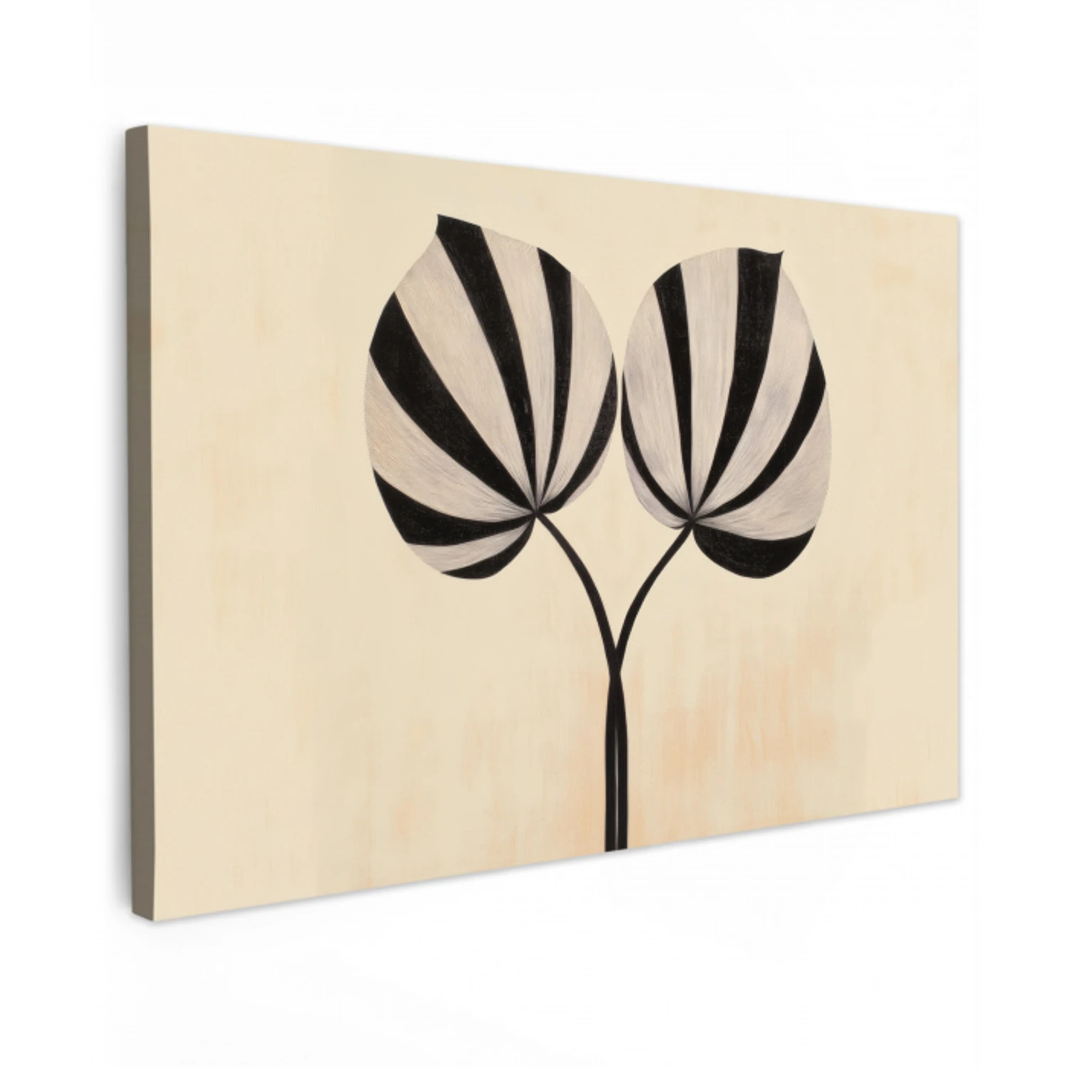 Bladeren - Gestreept - Stengel - Beige Tuinposter op houten frame 2 cm dik klein -3d