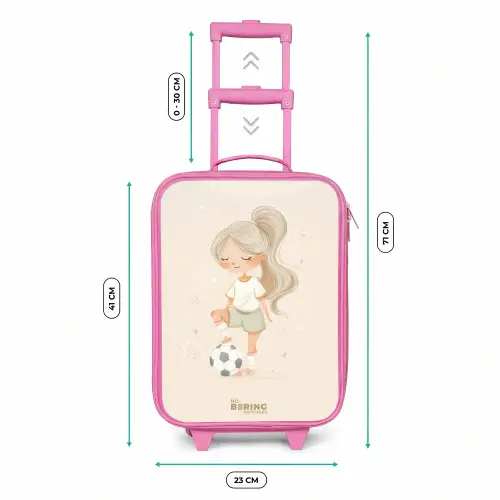 Meisje met een voetbal in beige kleuren Kinderkoffer - Roze klein -productfoto_formaten