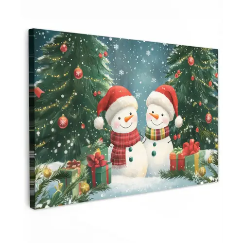 Sneeuwpop - Kerstsneeuw - Groen - Rood canvas 2cm klein -z3d