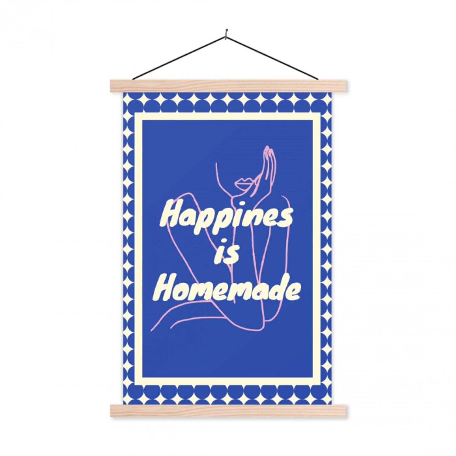 Lijntekening - Vrouw - Quote - Blauw textielposter latten blank klein -3d