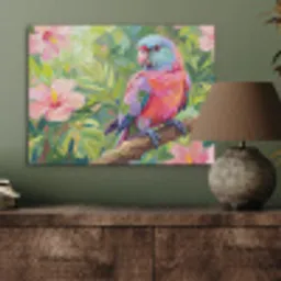Papagaai - Hibiscusbloemen - Kleurrijk PET vilt klein -sfeer2