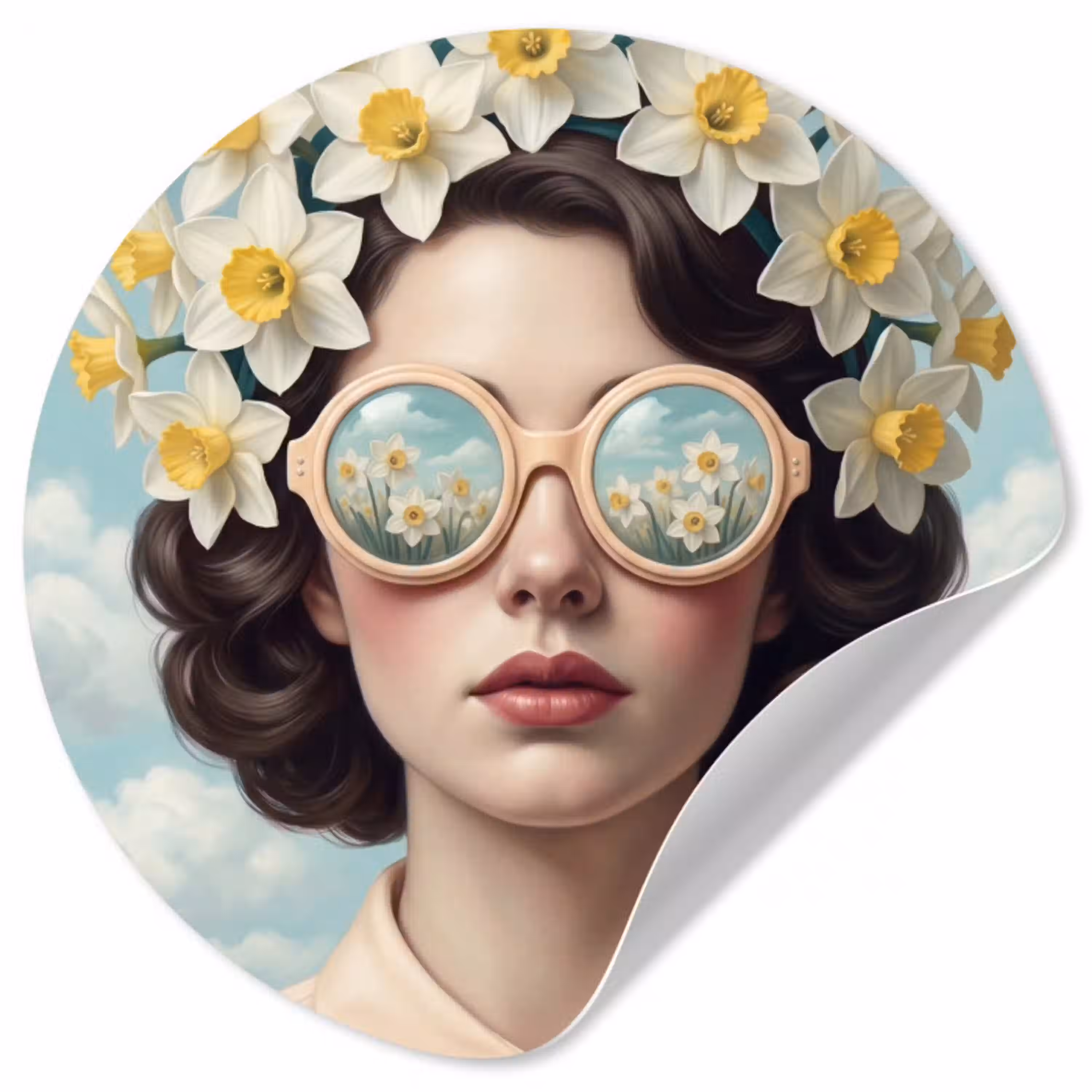Vrouw - Narcissen - Geel Wandcirkel behangsticker klein -3d
