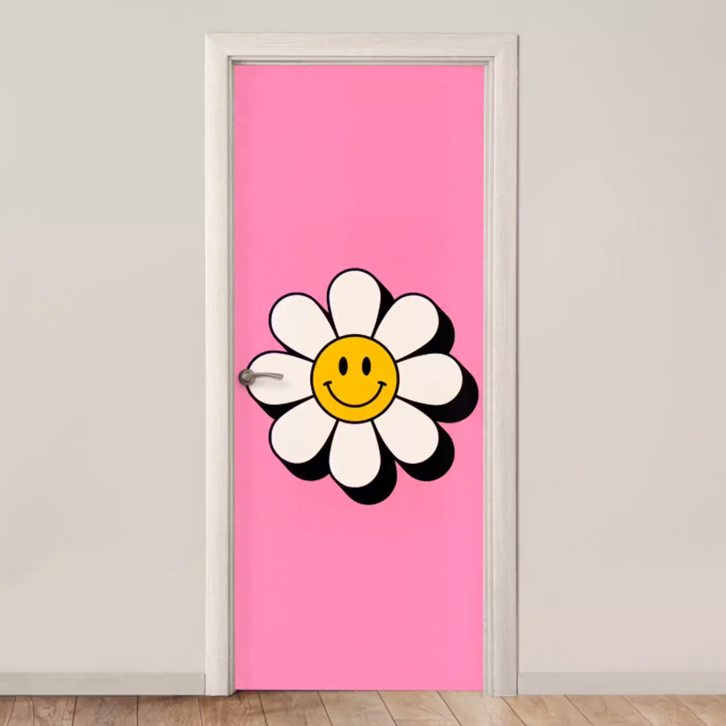 Smiley - Bloem - Roze deurposter klein -3d_beige