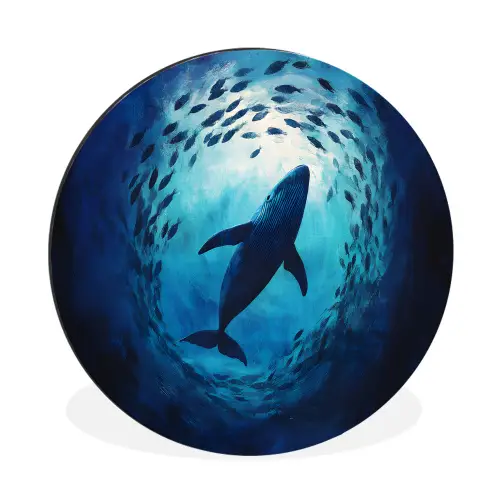 Walvis - Vissen - Donkerblauw Wandcirkel aluminium klein -3d