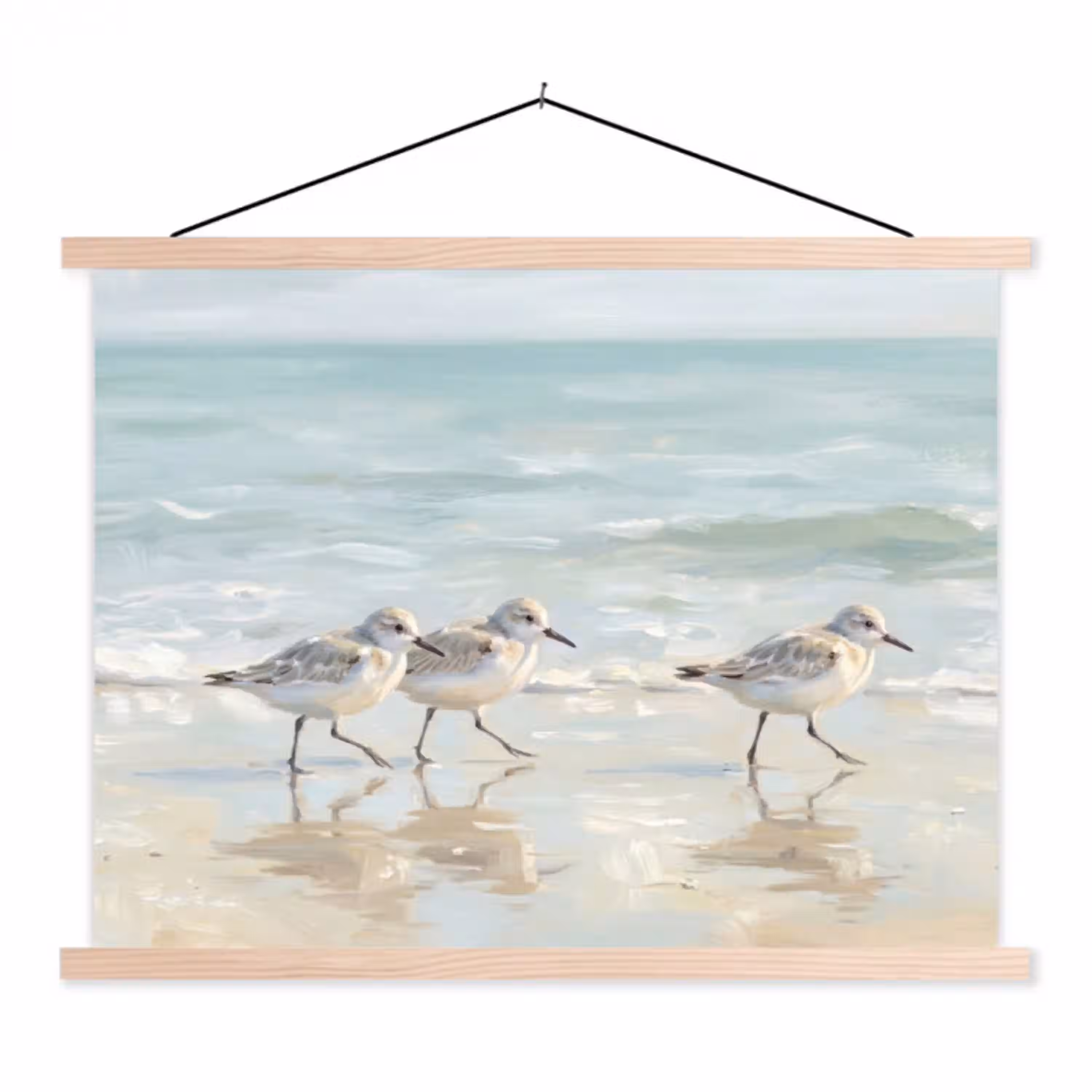 Vogels - Strand - Zee textielposter latten blank klein -3d