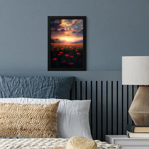 Landschap - Zonsondergang - Bloemenveld fotolijst zwart zonder passe partout klein -sfeer3