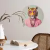 Tijger - Strik - Jasje - Roze Wandcirkel kunststof plaat 5mm dik klein -sfeer4