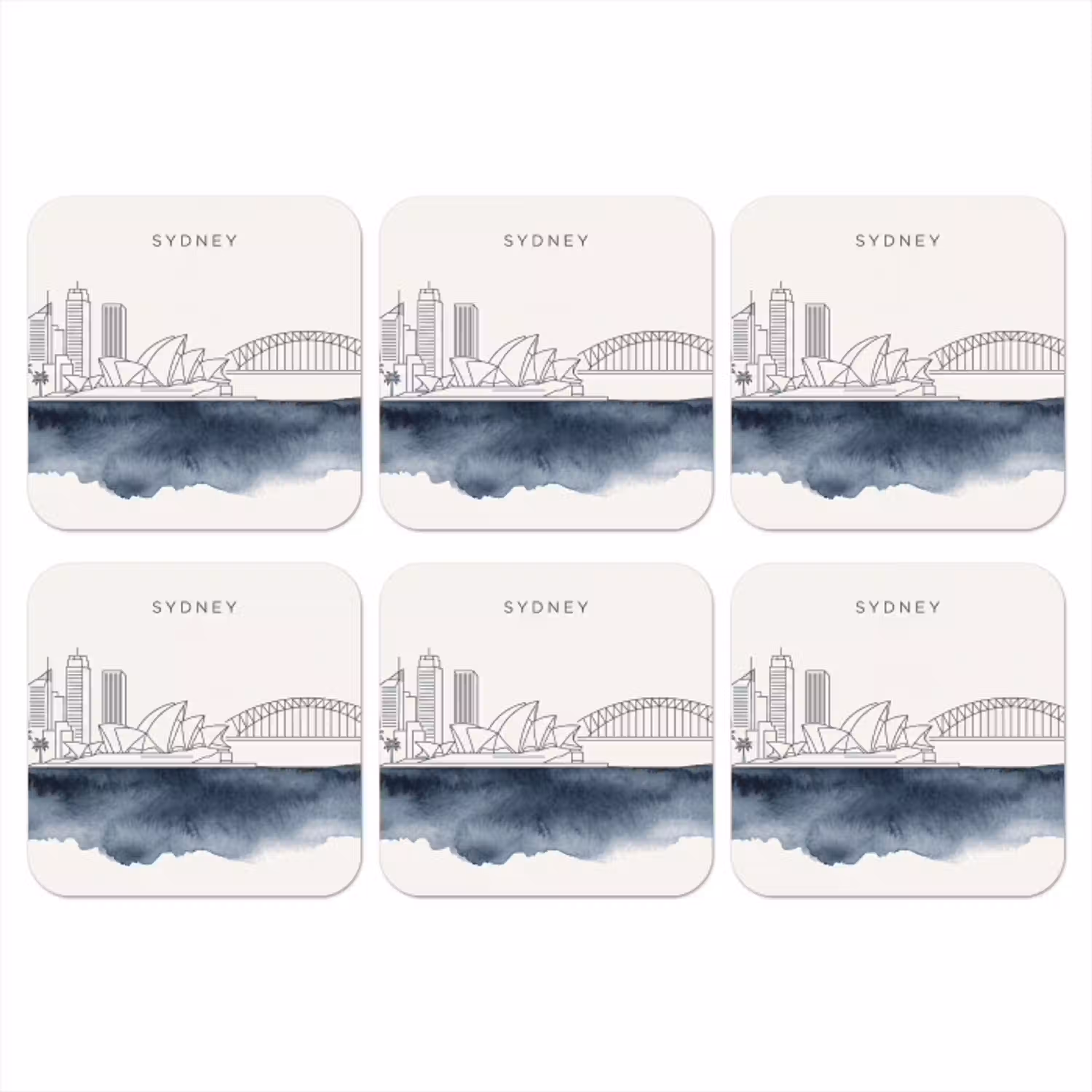 Stad - Skyline - Architectuur - Minimalistisch - Blauw onderzetter kurk middel -3d