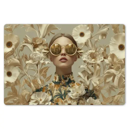 Vrouw - Bloemen - Zonnebril - Wit Placemat vinyl groot -zzsfeer1_Kitchenyeah-website
