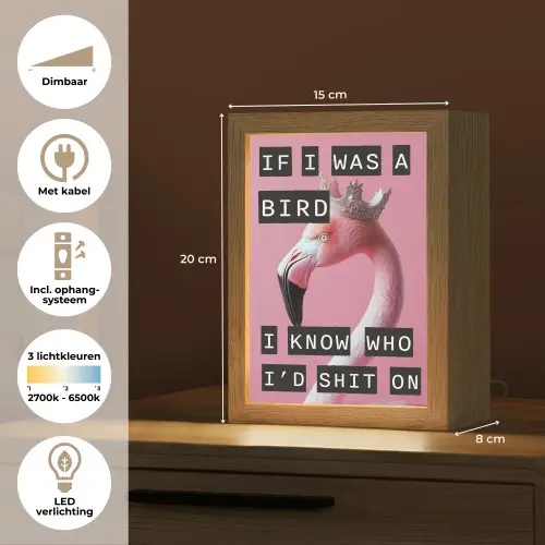 Flamingo - Roze - Vogel - Decoratie Light Box met kabel (Tafellamp) klein -USP_NL