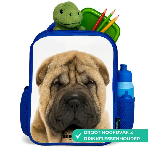 Hondje met Boos Hoofd Kinderrugzak - Blauw middel -inhoud_NL
