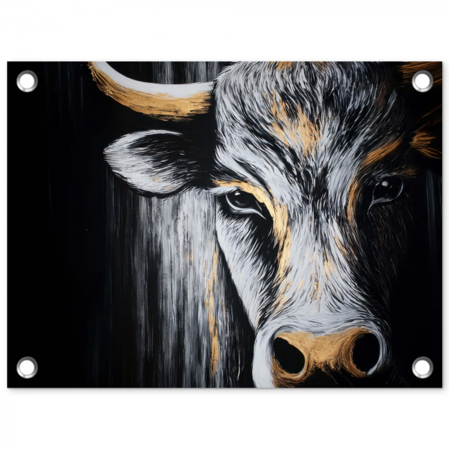 Stier - Hoorns - Snuit - Goud tuinposter los doek klein -3d