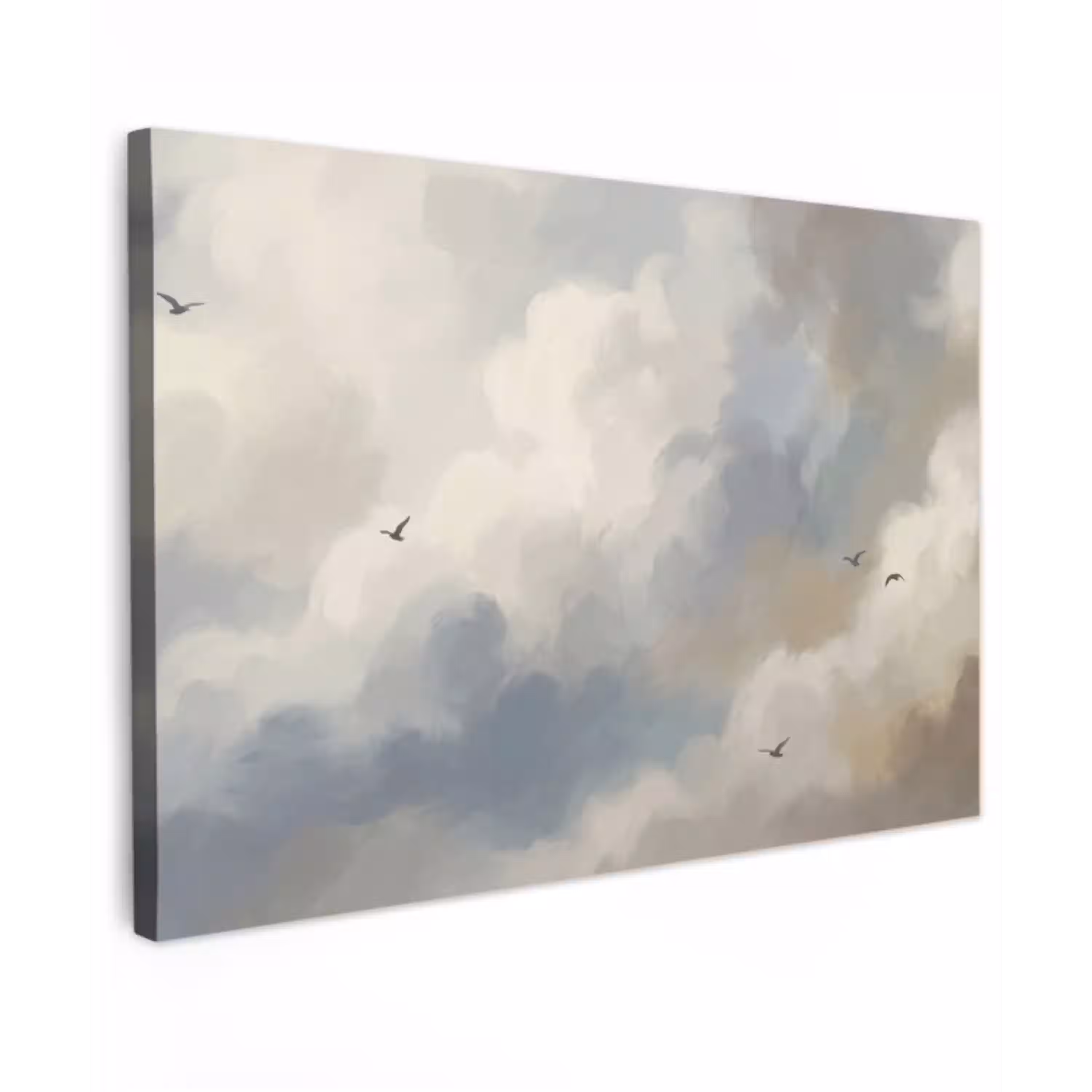 Vogel - Wolken - Natuur - Modern - Grijs canvas 2cm klein -z3d