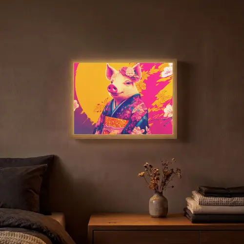 Varken - Bloemkroon - Kimono - Abstract Light Box met batterij (Wandlamp) middel -sfeer4