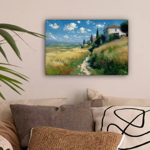 Zandpad - Huis - Bomen - Grasveld canvas 2cm klein -sfeer1