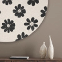 Grafisch - Madeliefjes - Zwart - Beige Akoestische PET Vilt - Rond klein 838 -sfeer5_closeup