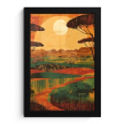 Landschap - Afrikaans - Zon fotolijst zwart zonder passe partout klein -3d