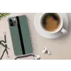 Groen - Zwart - Streep - Minimalistisch Hoesje iPhone 12 Pro met koord klein -oordop