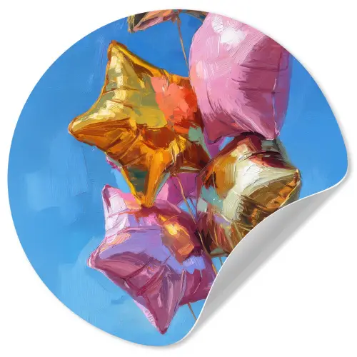 Ballonnen - Goud - Stervorm - Roze Wandcirkel behangsticker klein -3d