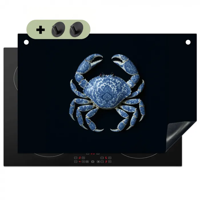 Krab - Delfts blauw - Dieren Inductie beschemer met haakjes klein -3d