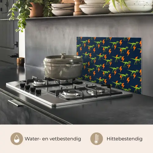 Bliksemschichten - Oranje - Dinosaurussen keuken achterwand spatscherm klein -usp_NL