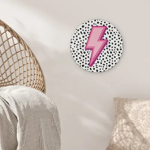 Bliksem - Roze - Stippen Akoestische PET Vilt - Rond klein -sfeer4