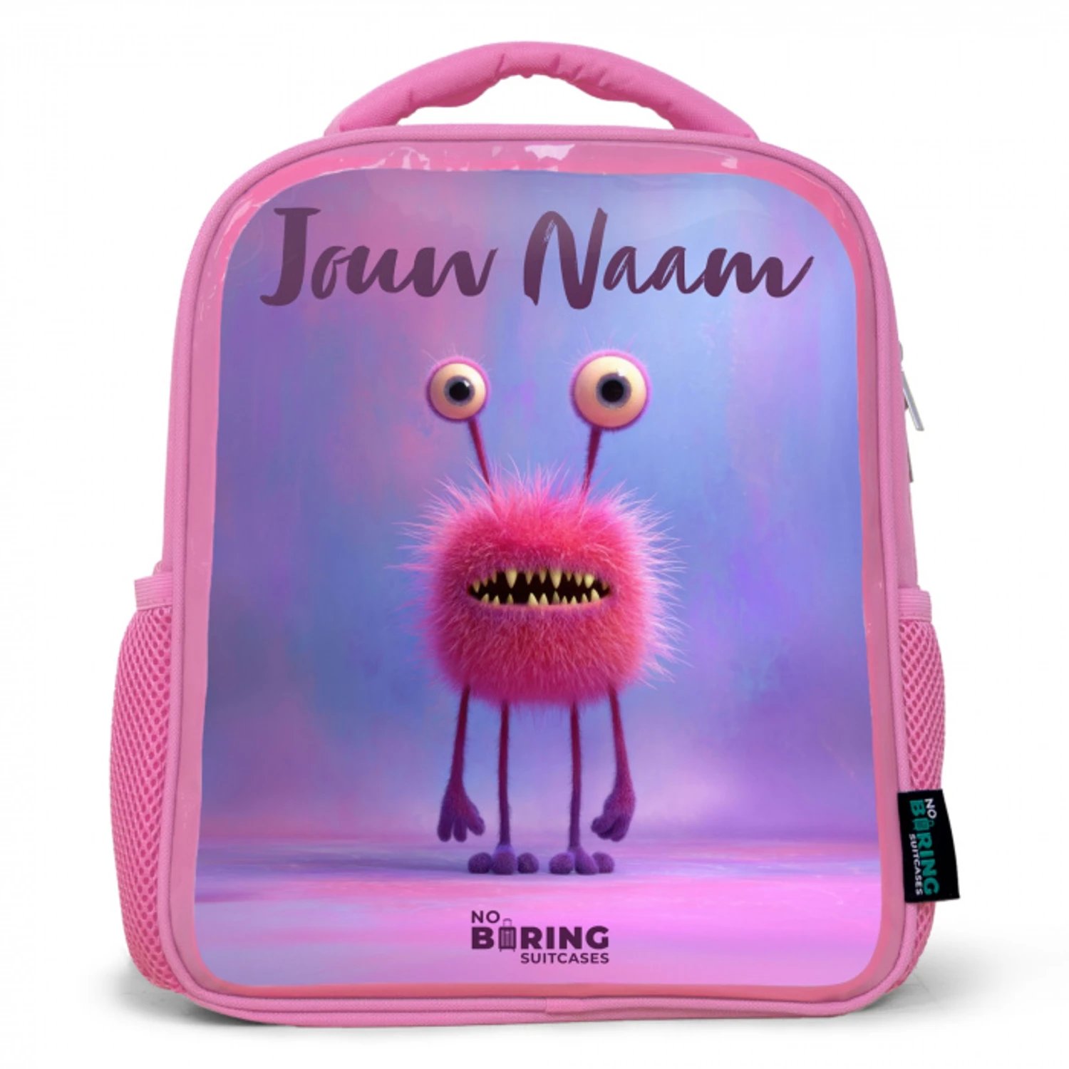 Roze harig monster met grote ogen Kinderrugzak - Roze middel -3d