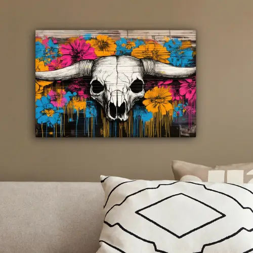 Schedel - Bloemen - Graffiti canvas 2cm klein -sfeer3