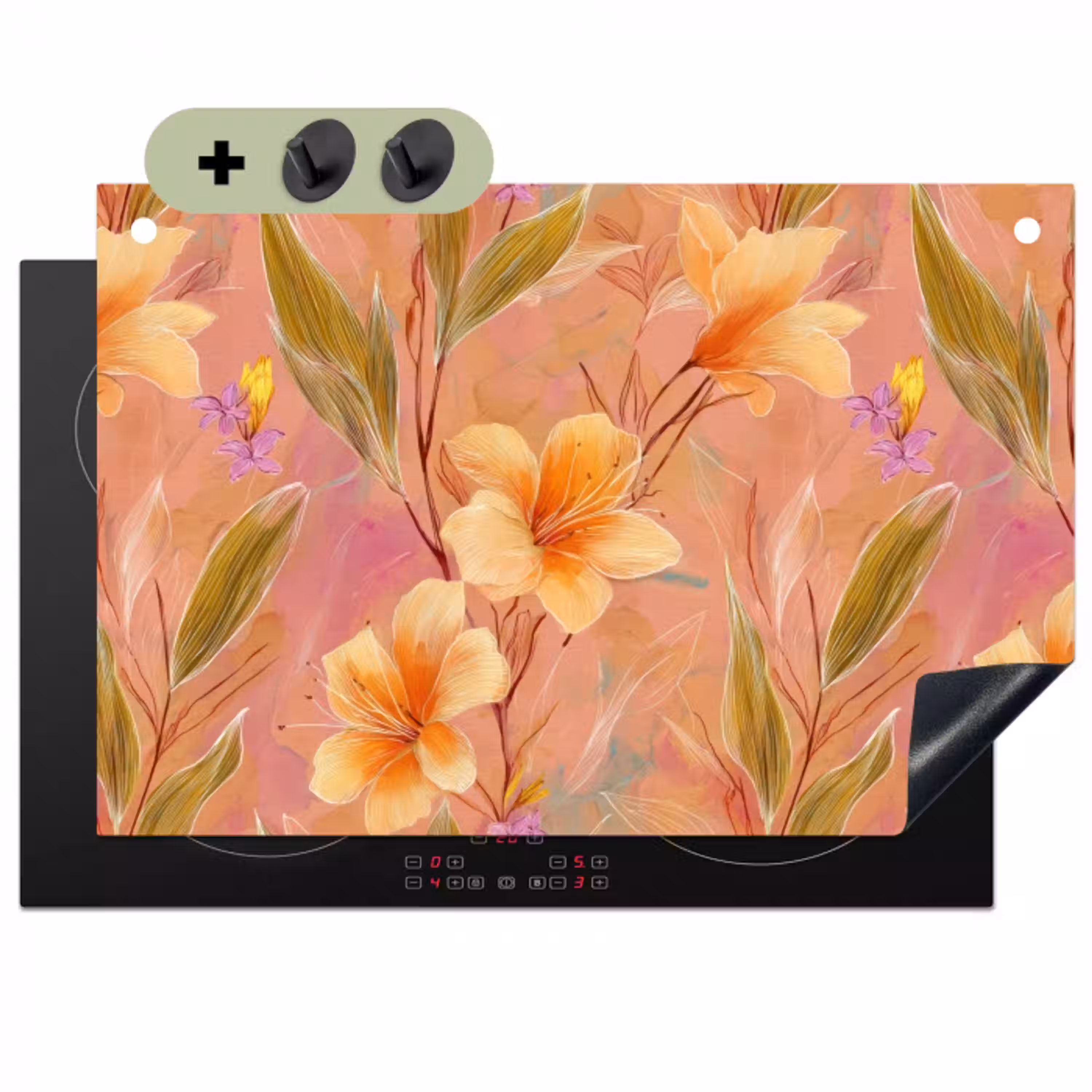 Botanisch - Bloemen - Kleurrijk Inductie beschemer met haakjes klein 777 -3d