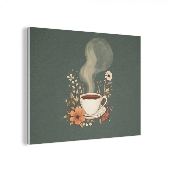Kop - Bloemen - Groen - Koffie PET vilt klein -3d