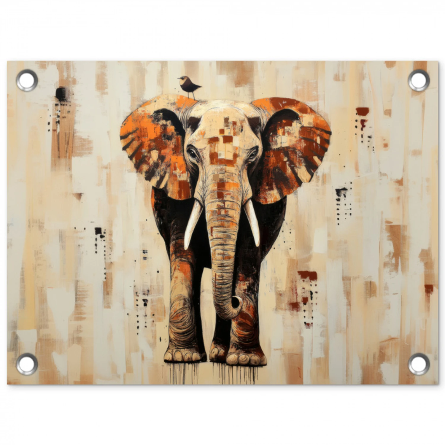 Olifant - Slurf - Mozaïek - Abstract tuinposter los doek klein -3d