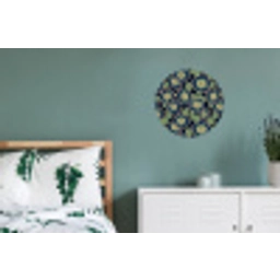 Bloemen - Borduurwerk - Patroon - Blauw - Groen Wandcirkel aluminium klein 190 -slaapkamer