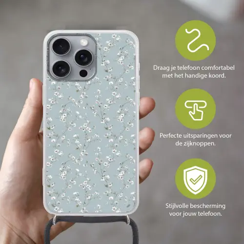 Klassiek - Bloemen - Blauw Hoesje iPhone 16 Pro Max met koord klein 804 -sfeer2_NL