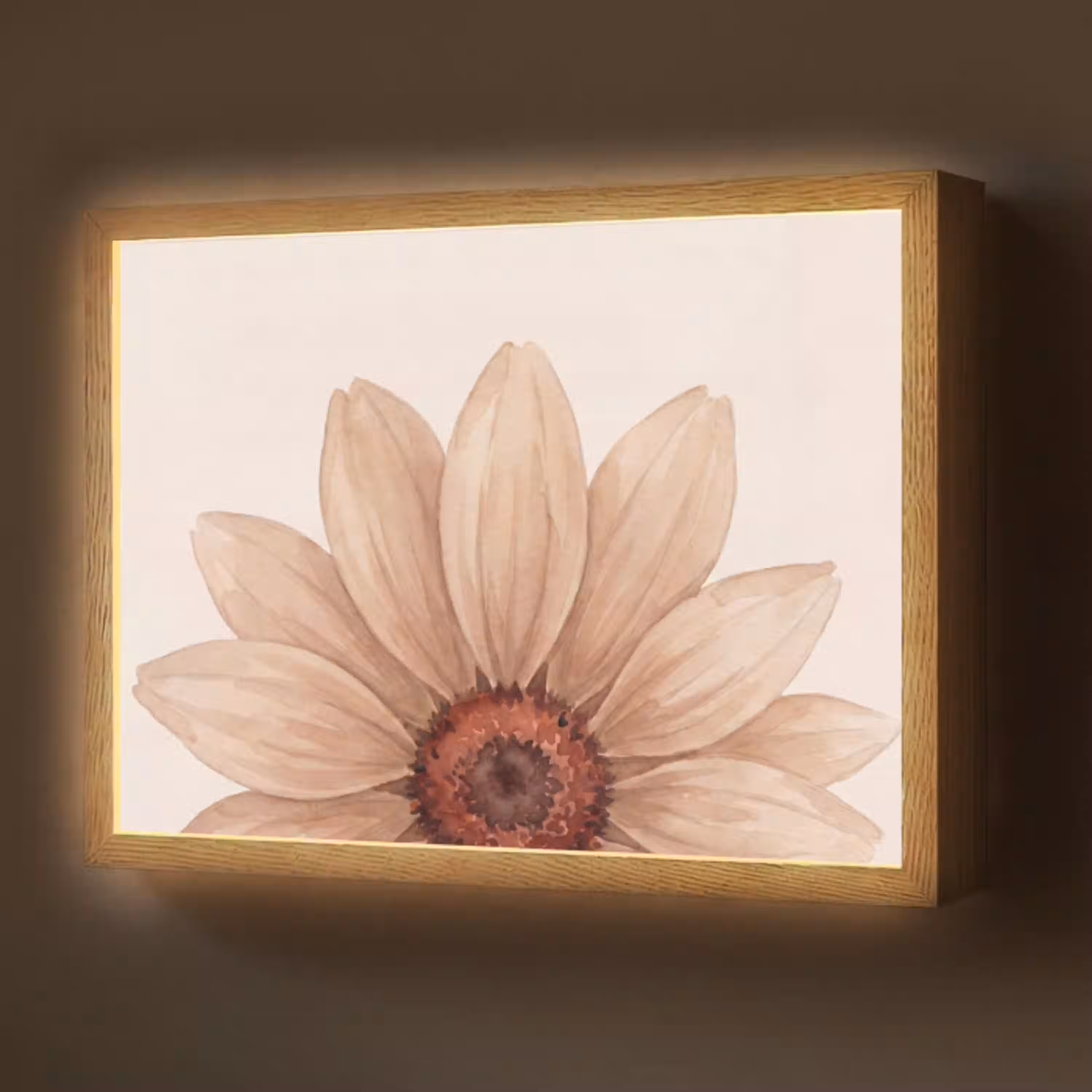 Bloemen - Bloemblad - Natuur - Aquarel - Beige Light Box met batterij (Wandlamp) middel -z3d_website