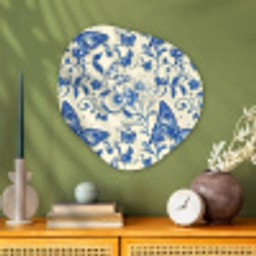 Vlinders - Bloemen - Blauw - Botanisch Wandcirkel Organisch Aluminium middel 851 -sfeer2