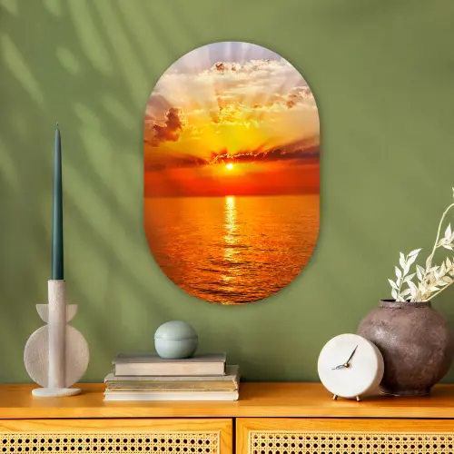 Zonsondergang - Zee - Lucht - Oranje - Horizon - Water Wandcirkel Ovaal Forex klein -sfeer2