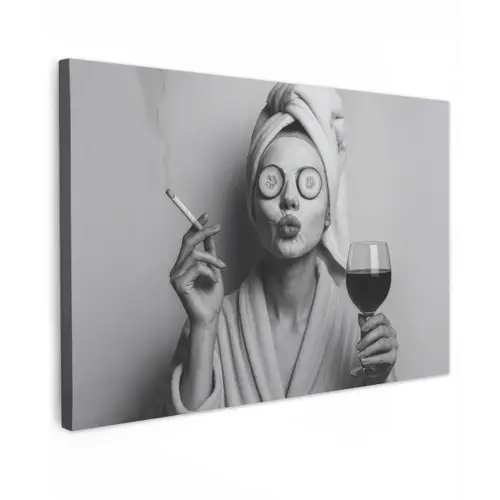 Vrouw - Masker - Wijn - Sigaret canvas 2cm klein -z3d