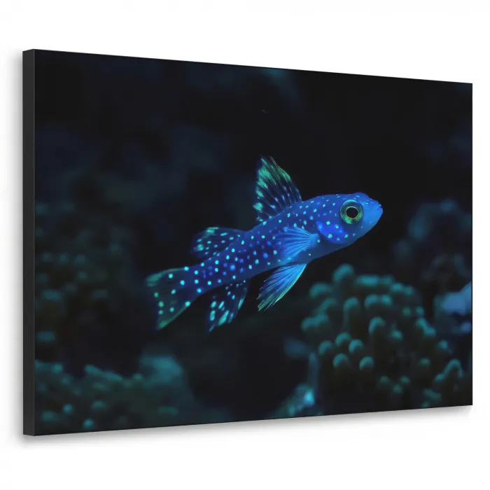 Vis - Stippen - Koraal - Blauw Textielframe zwart klein -3d