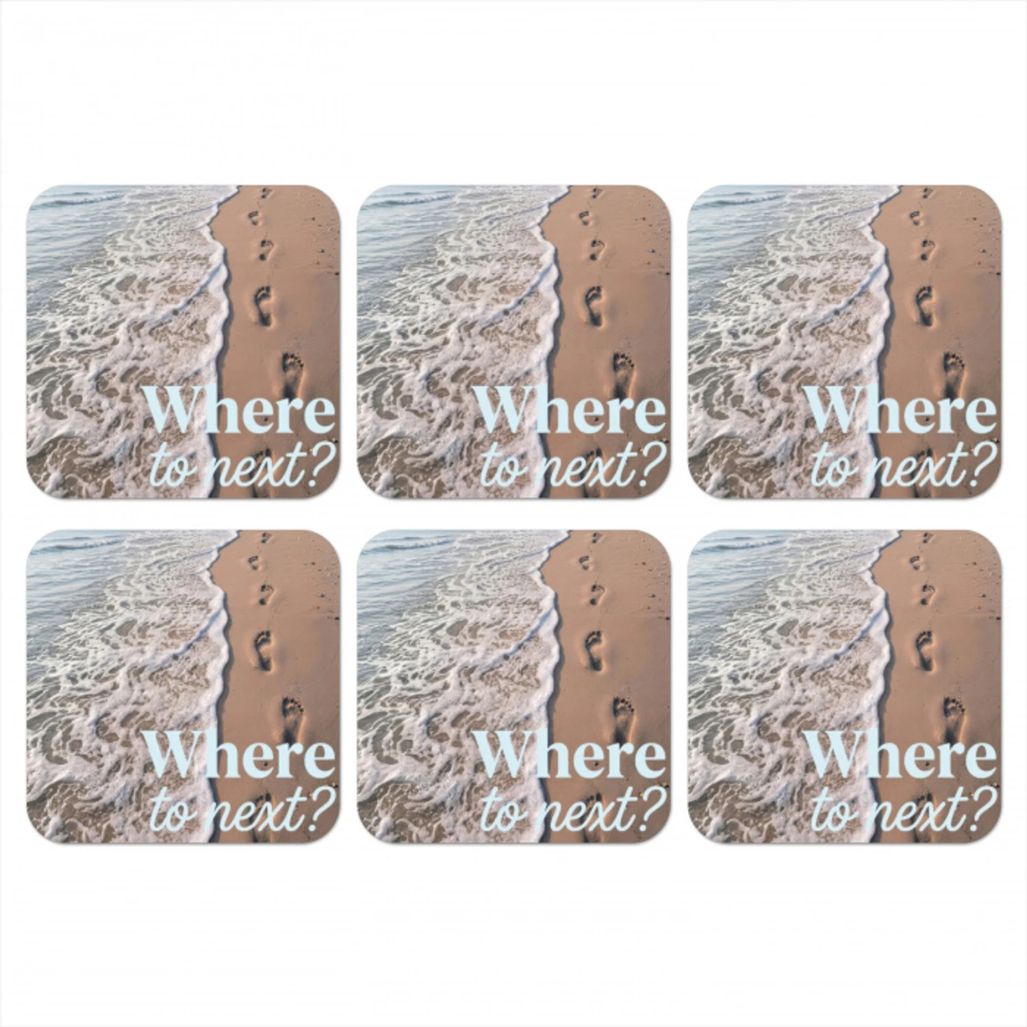 Where to next - Strand - Voetstappen onderzetter kurk middel -3d