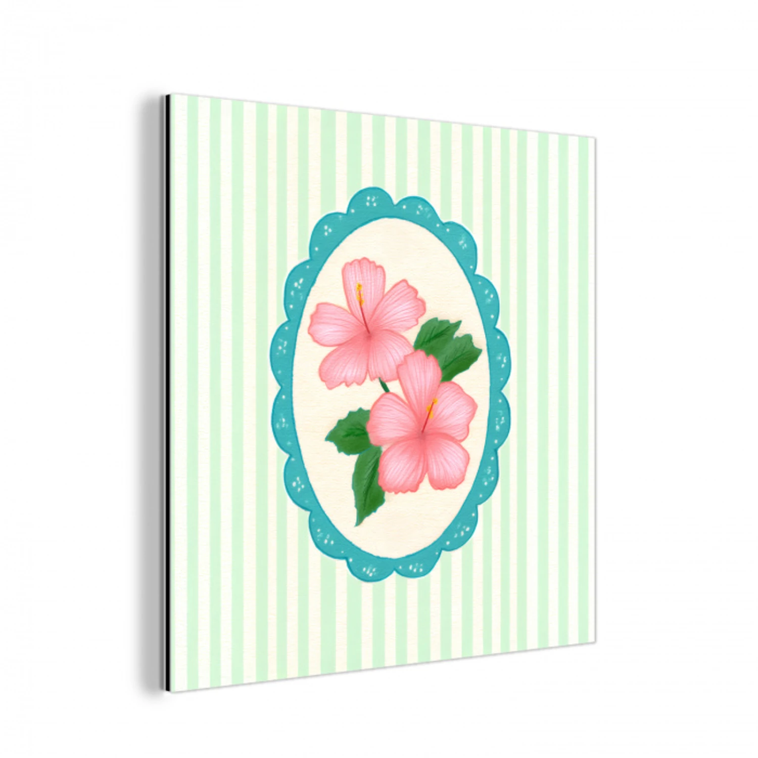 Bloemen - Ovaal - Strepen - Groen aluminium wit klein -3d