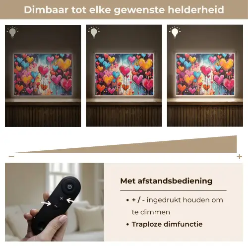 Hartjes - Kleuren - Kunst - Liefde Light Box met batterij (Wandlamp) middel -USP_dimbaarNL