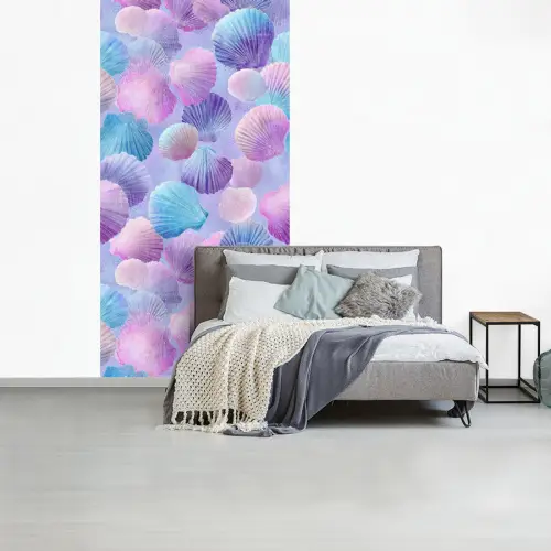 Schelpen - Paars - Blauw - Patroon fotobehang vinyl groot -slaapkamer